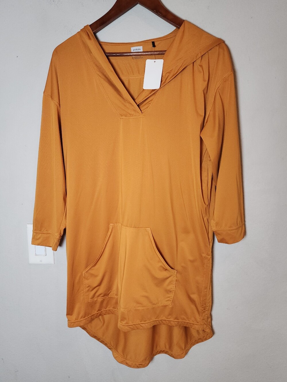 NWT prAna Mantra Bay Tunic Mini Dress Coverup Adjust Ruch Side Pocket Hood Small